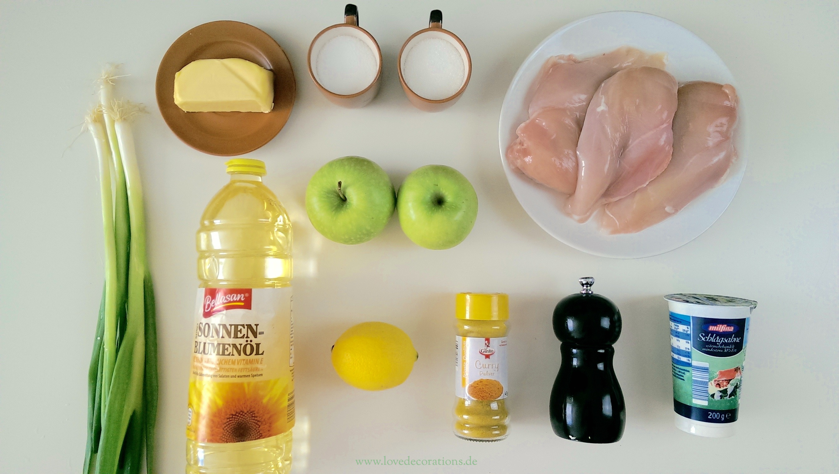 Hühnchen mit karamellisierten Äpfeln und Lauchzwiebeln