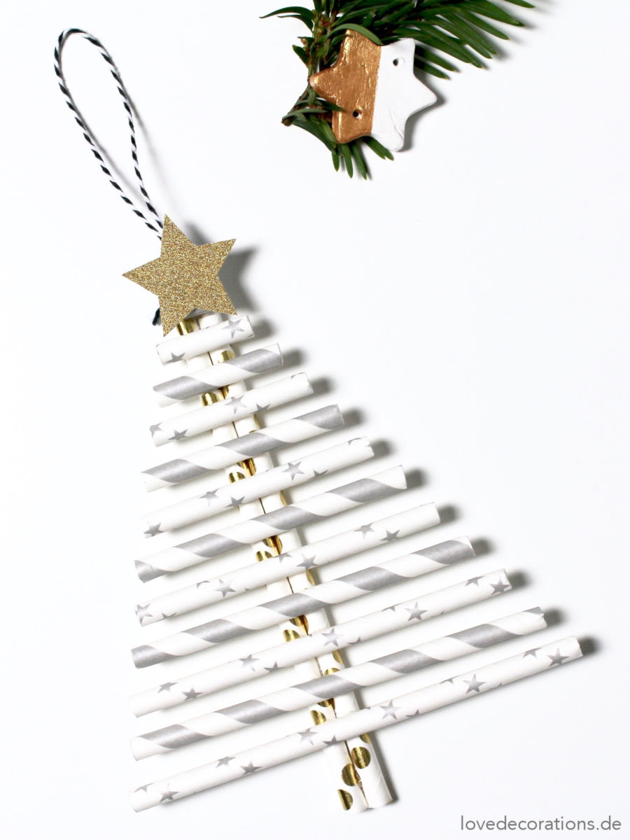 DIY Tannenbaum Weihnachtsanhänger aus Papier-Strohhalmen | DIY Christmas Ornaments made of Paper Straw