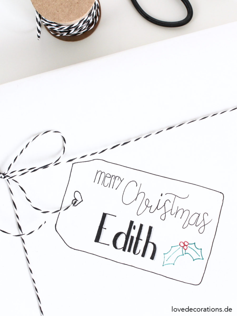 Etikett auf Geschenkpapier malen | Draw Christmas Tags on Wrapping Paper
