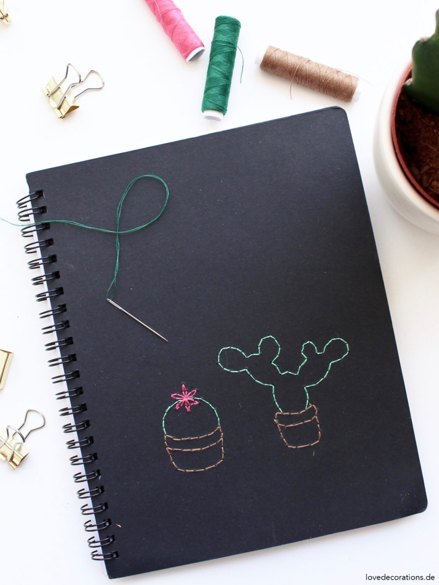 DIY Notizbücher mit Kakteen besticken | DIY embroided Notebook Cover with Cactus