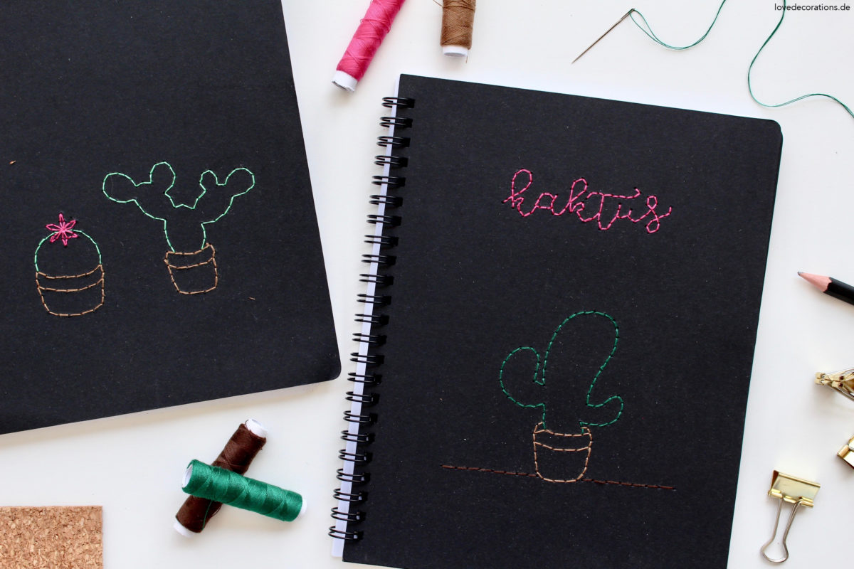 DIY Notizbücher mit Kakteen besticken | DIY embroided Notebook Cover with Cactus