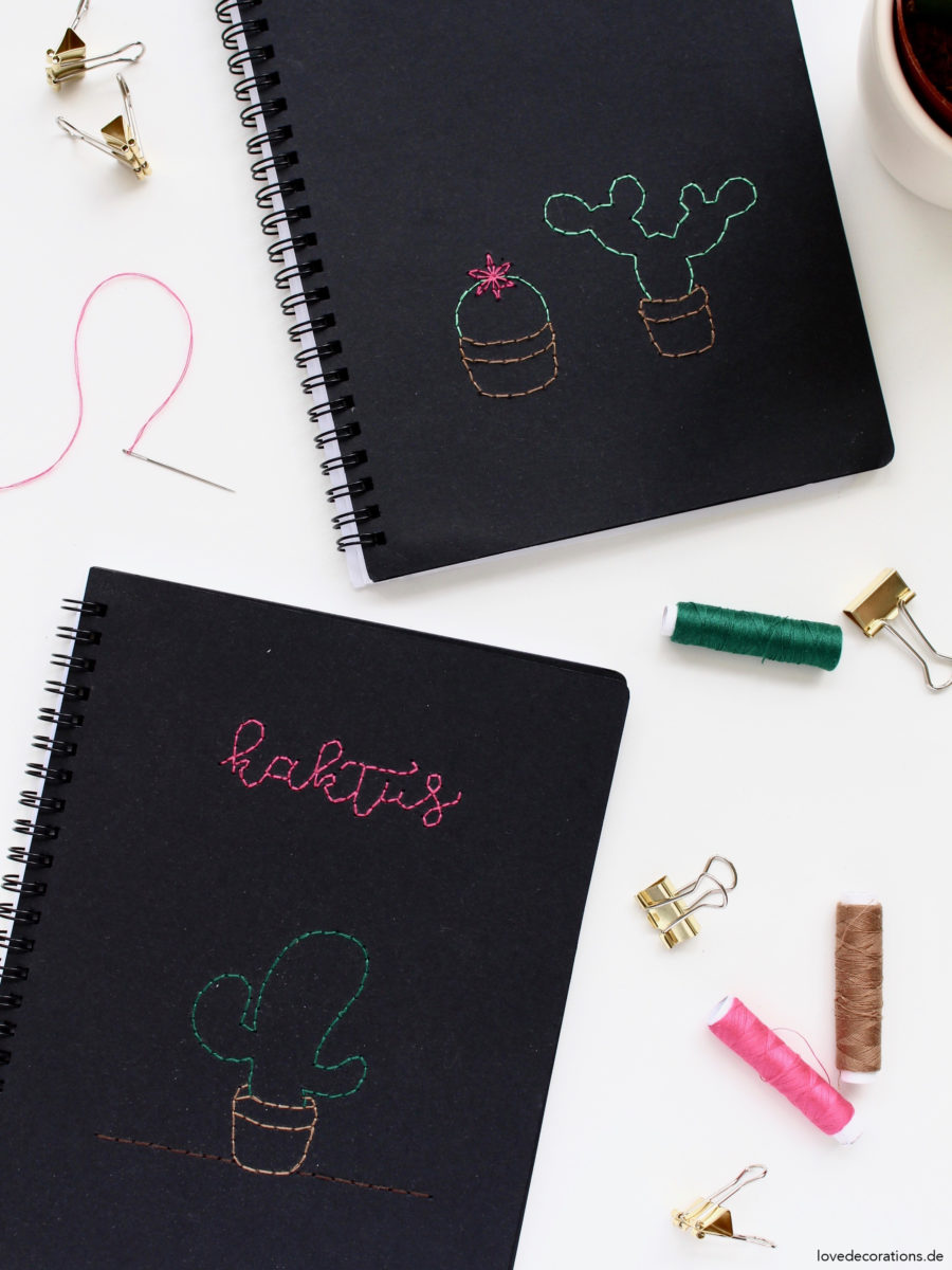 DIY Notizbücher mit Kakteen besticken | DIY embroided Notebook Cover with Cactus