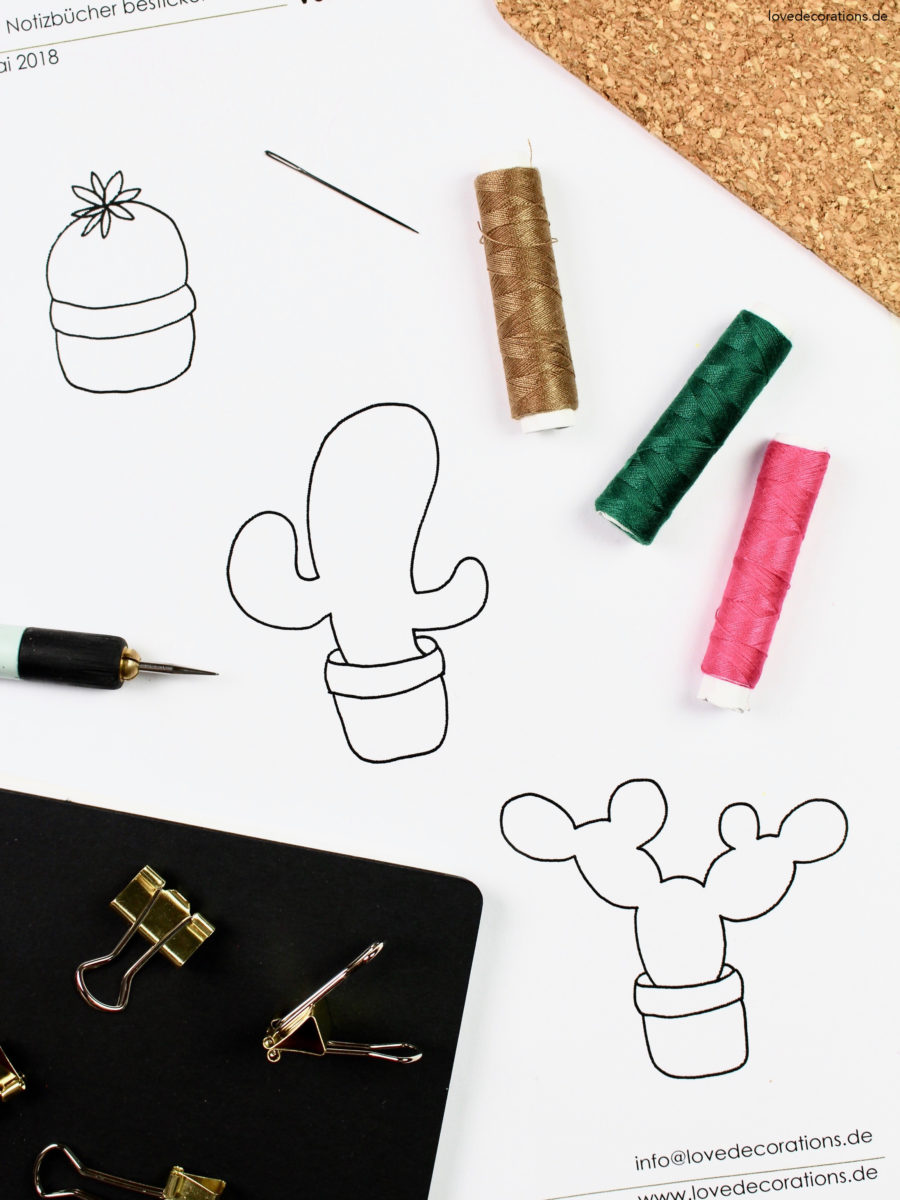 DIY Notizbücher mit Kakteen besticken | DIY embroided Notebook Cover with Cactus