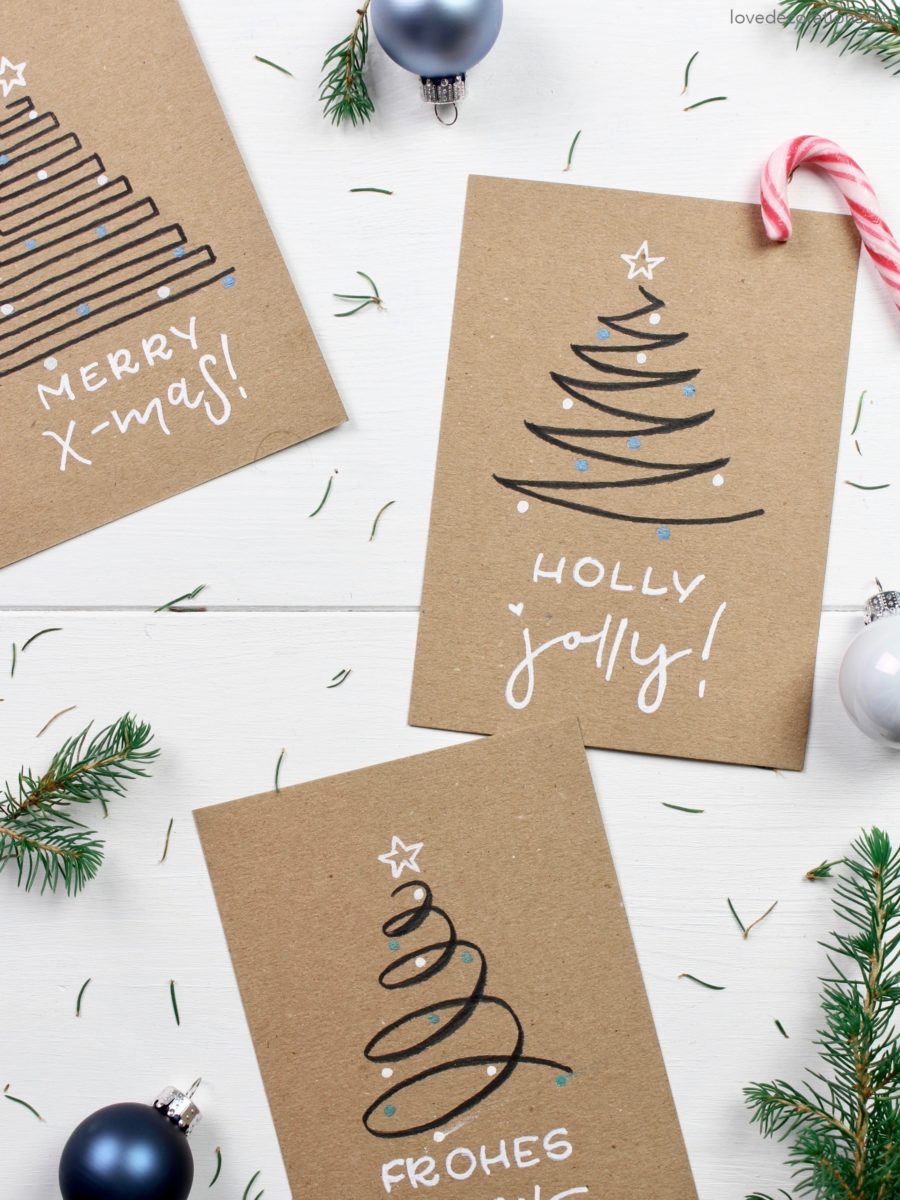 DIY easy Weihnachtskarten – Weihnachtsbäume mit nur einer Linie