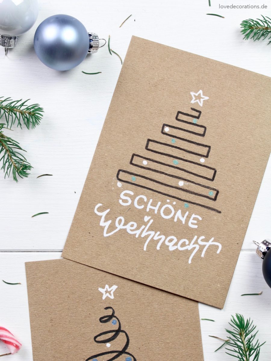 DIY easy Weihnachtskarten – Weihnachtsbäume mit nur einer Linie | DIY easy Christmas Cards – Christmas Tree with only one Line