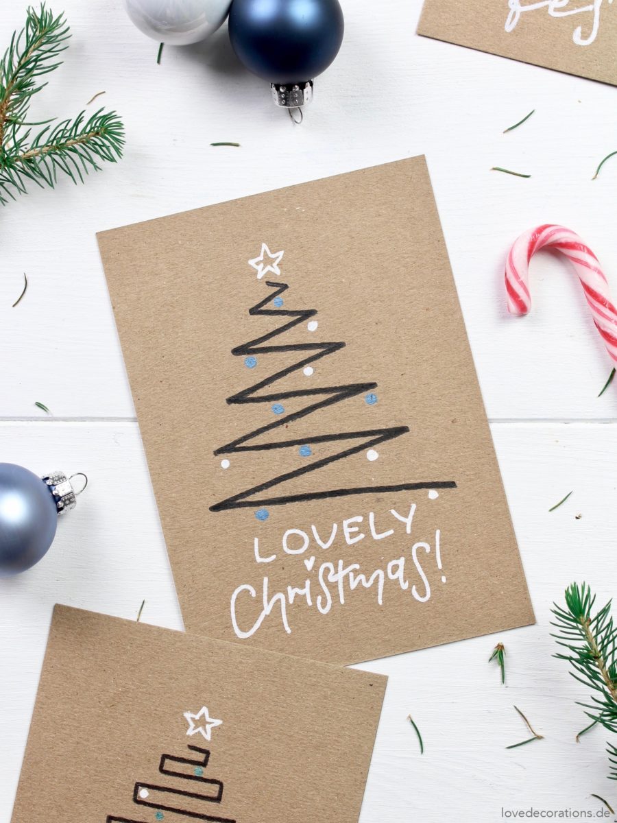 DIY easy Weihnachtskarten – Weihnachtsbäume mit nur einer Linie | DIY easy Christmas Cards – Christmas Tree with only one Line