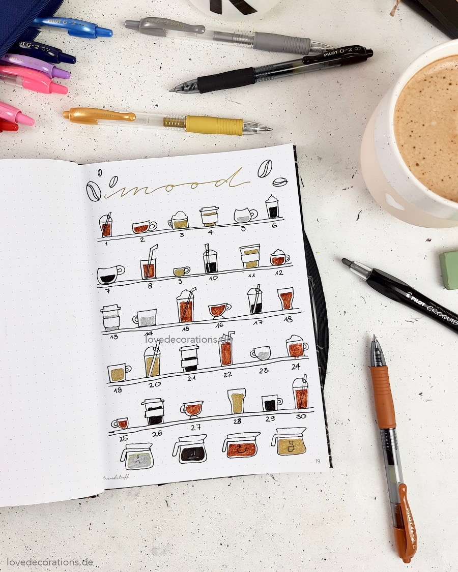 DIY 5 Mood Tracker Inspirationen mit PILOT G2-7 #ready2diy: Kaffee