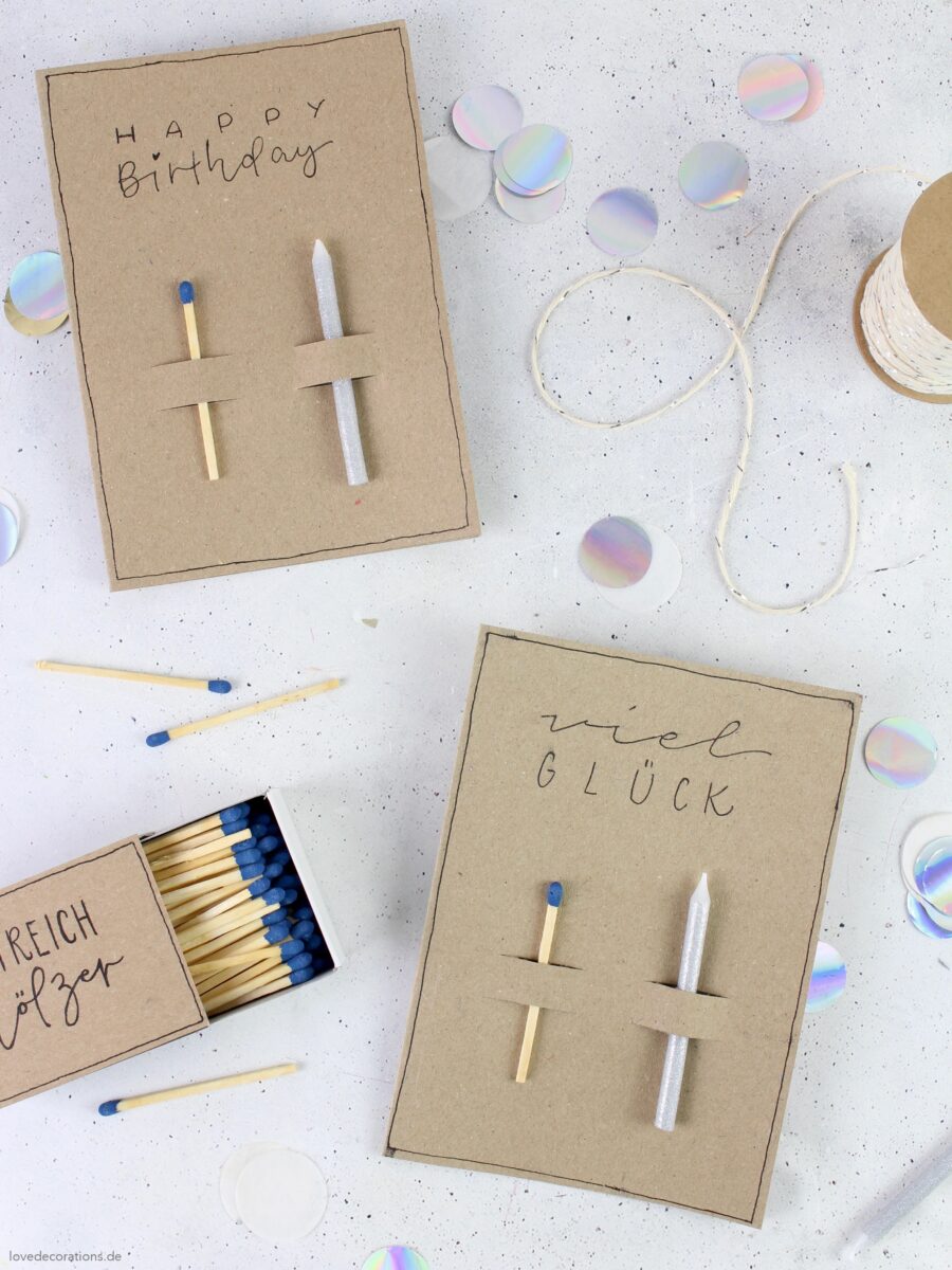 DIY birthday card with candle and matchstick
